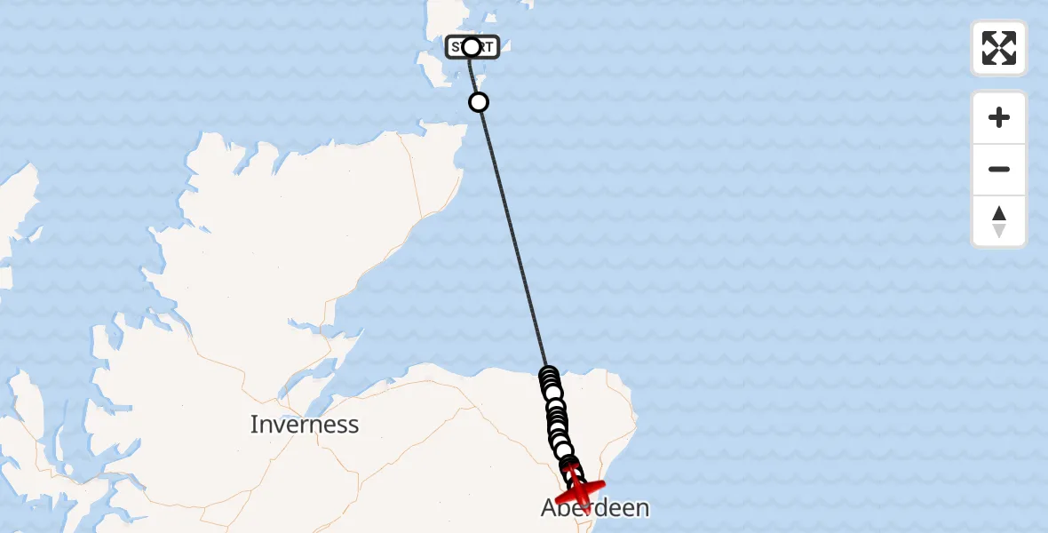 Flight route Air Ambulance Aircraft Foveran - Dyce and Stoneywood, 01 August 2026, 20:56