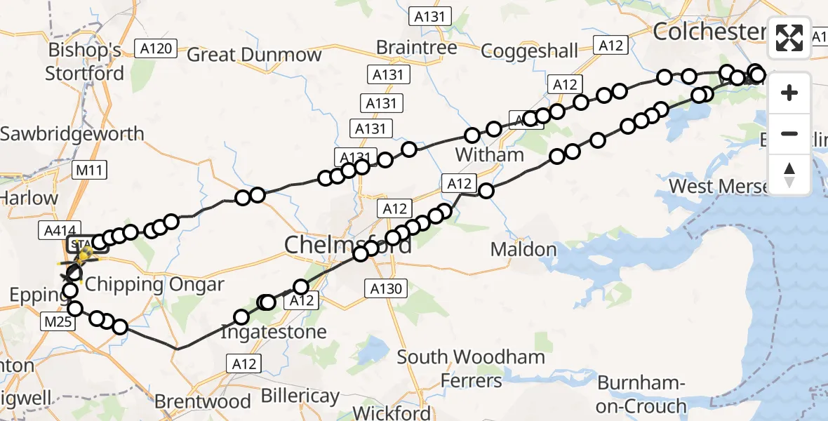 Flight route Police Helicopter North Weald Bassett - North Weald Airfield, 01 August 2026, 20:58
