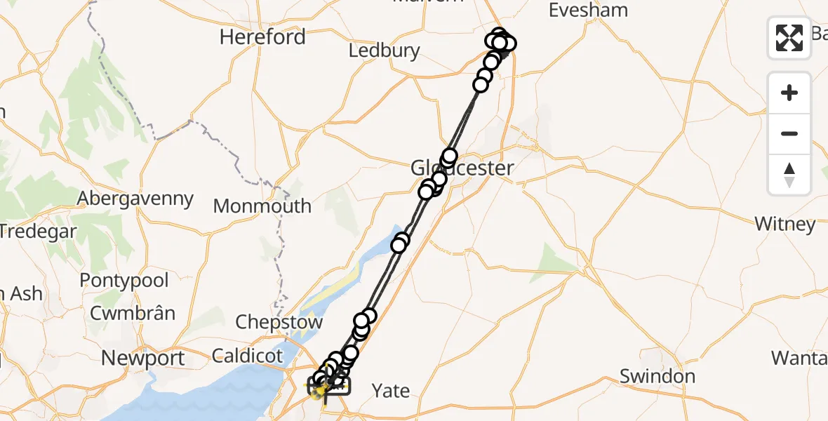 Flight route Police Helicopter Almondsbury Helicopter Base - Almondsbury Helicopter Base, 01 August 2026, 21:46