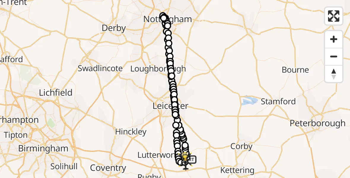 Flight route Police Helicopter Husbands Bosworth Airfield - Harborough, 01 August 2026, 22:21