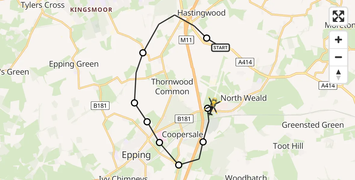 Flight route Police Helicopter North Weald Airfield - North Weald Airfield, 01 August 2026, 23:08