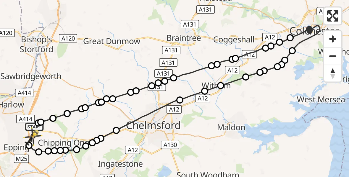 Flight route Police Helicopter North Weald Airfield - North Weald Airfield, 02 August 2026, 00:02