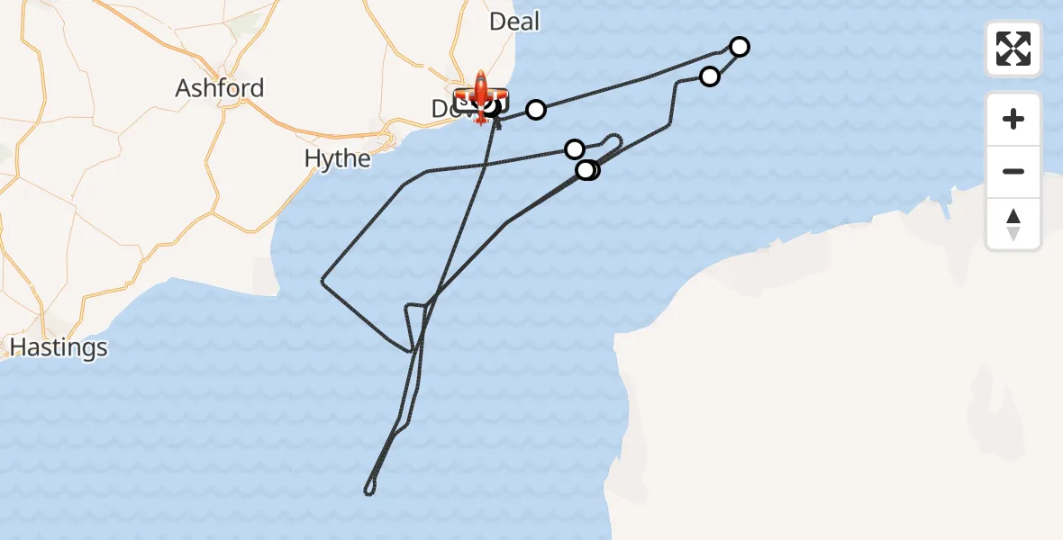 Flight route Coastguard Drone Langdon Battery Heliport - Swingate Airfield, 02 August 2026, 01:49