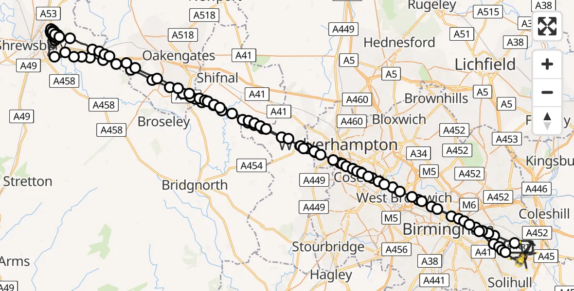 Flight route Police Helicopter Birmingham Airport - Birmingham Airport, 02 August 2026, 03:53