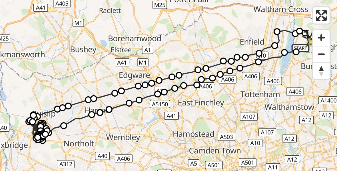 Flight route Police Helicopter Sewardstonebury - Sewardstonebury, 02 August 2026, 05:15