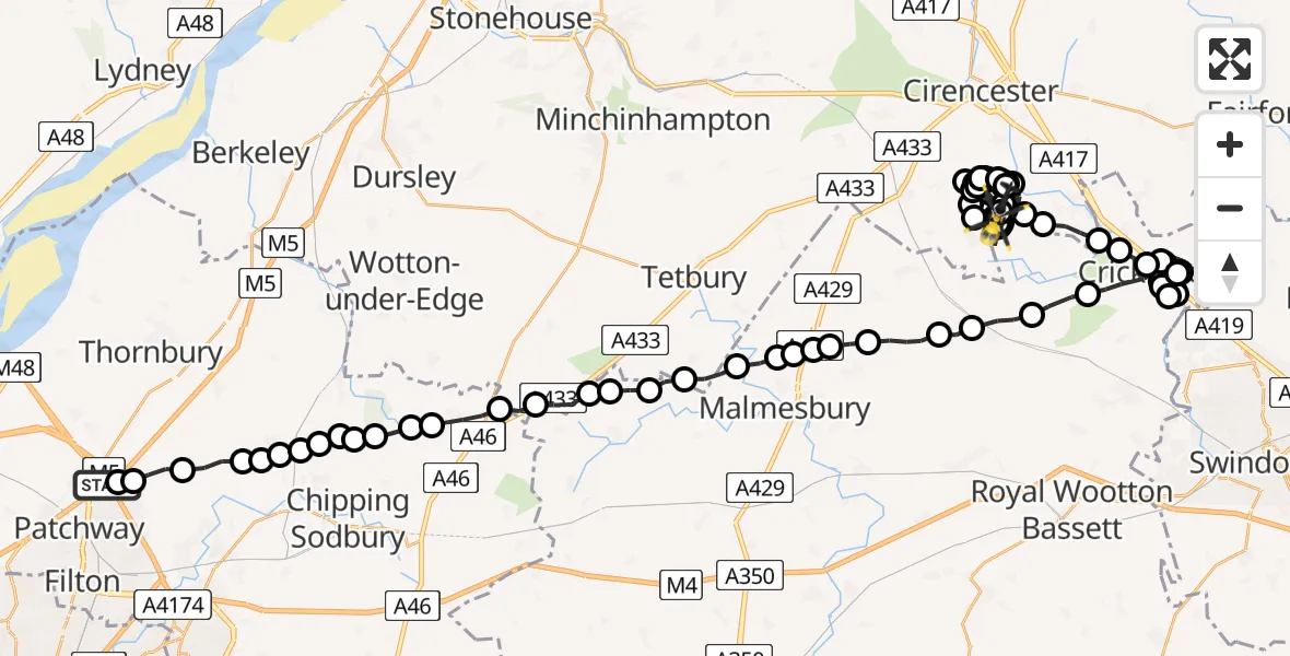 Flight route Police Helicopter Almondsbury Helicopter Base - South Cerney, 02 August 2026, 07:41