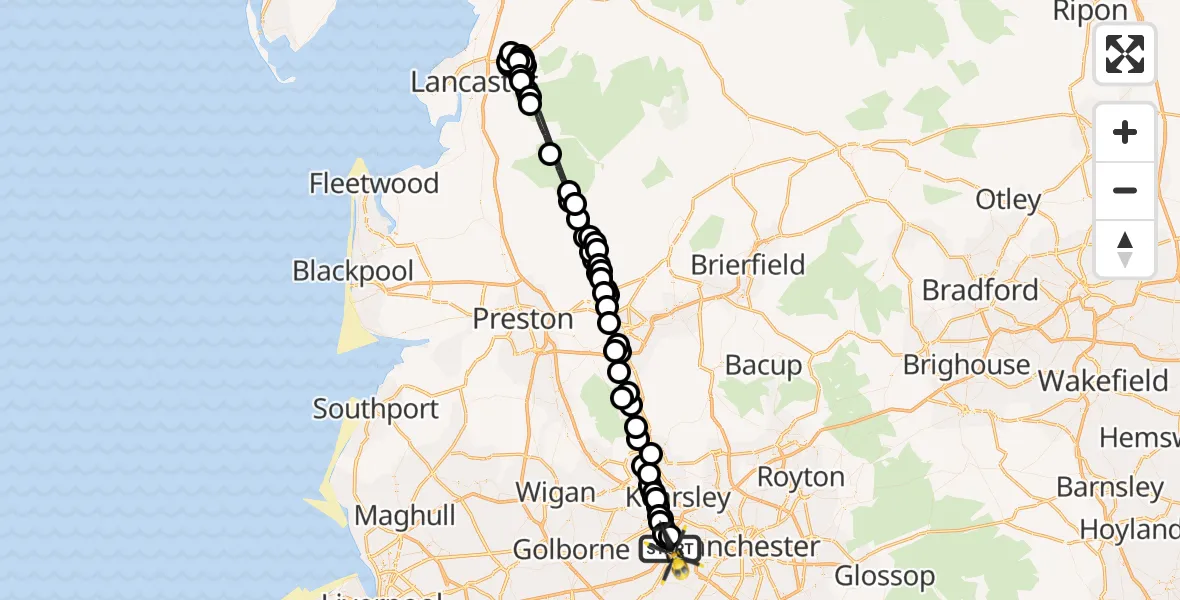Flight route Police Helicopter Worsley - Irlam, 02 August 2026, 08:17
