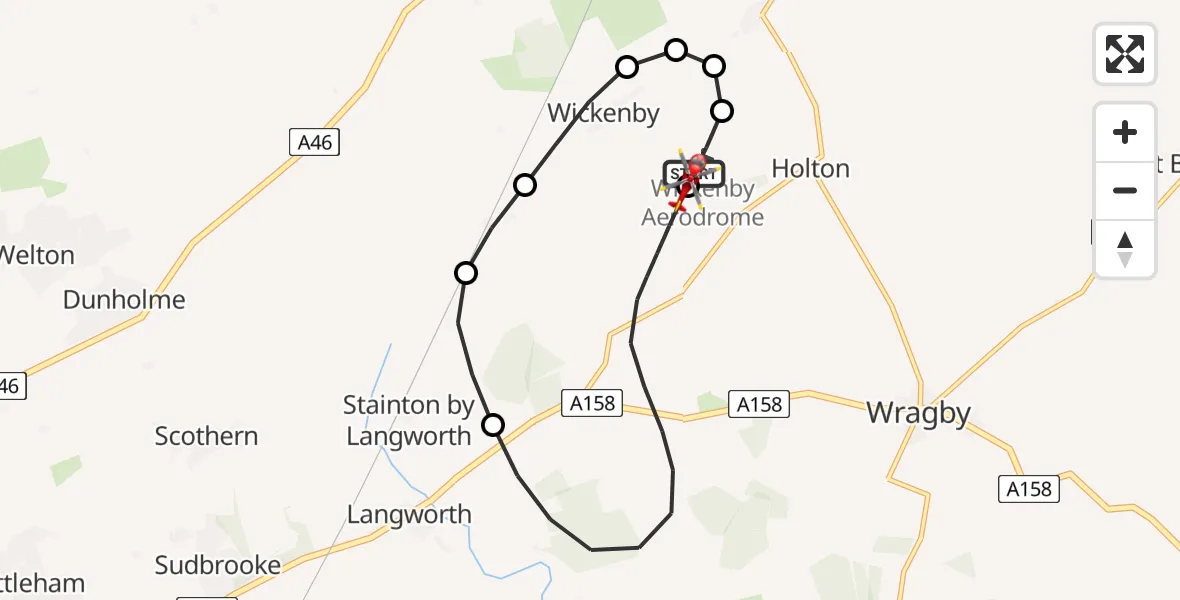 Flight route Air Ambulance Helicopter Wickenby Aerodrome - Wickenby Aerodrome, 02 August 2026, 08:25