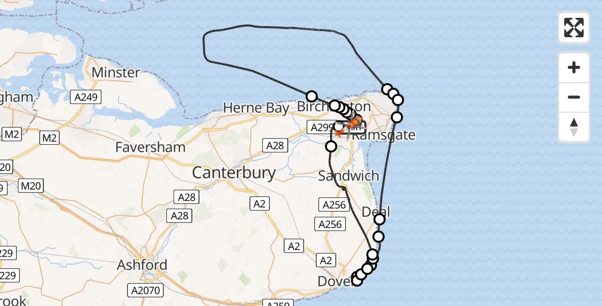 Flight route Coastguard Helicopter Manston Airport - Manston Airport, 02 August 2026, 08:32