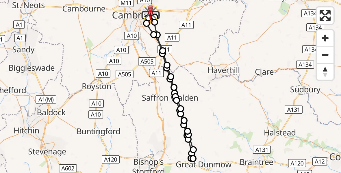 Flight route Air Ambulance Helicopter Cambridge City Airport - Cambridge City Airport, 02 August 2026, 08:49