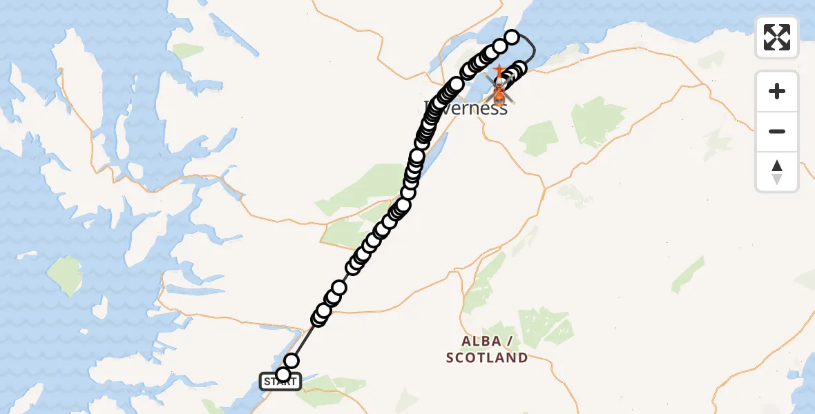 Flight route Coastguard Helicopter Onich - Inverness Airport, 02 August 2026, 08:53