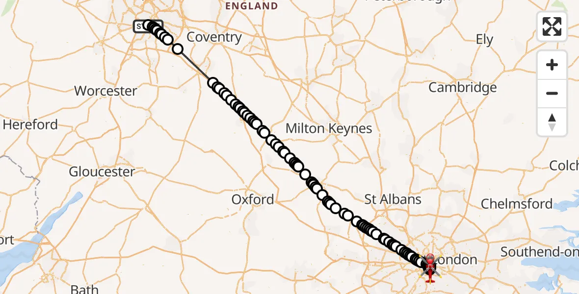 Flight route Air Ambulance Helicopter Queen Elizabeth Hospital Helipad - Kings College London Hospital, 02 August 2026, 08:54
