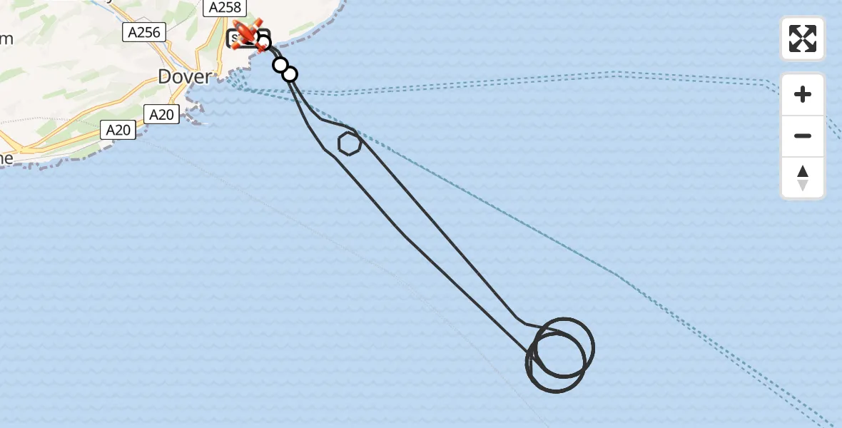 Flight route Coastguard Drone Langdon Battery Heliport - Swingate Airfield, 02 August 2026, 08:58