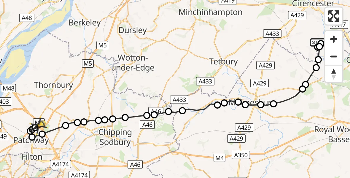 Flight route Police Helicopter South Cerney - Almondsbury Helicopter Base, 02 August 2026, 09:03