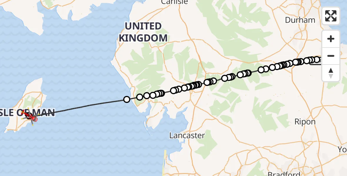Flight route Air Ambulance Helicopter Egglescliffe - Noble's Hospital Heliport, 02 August 2026, 09:07