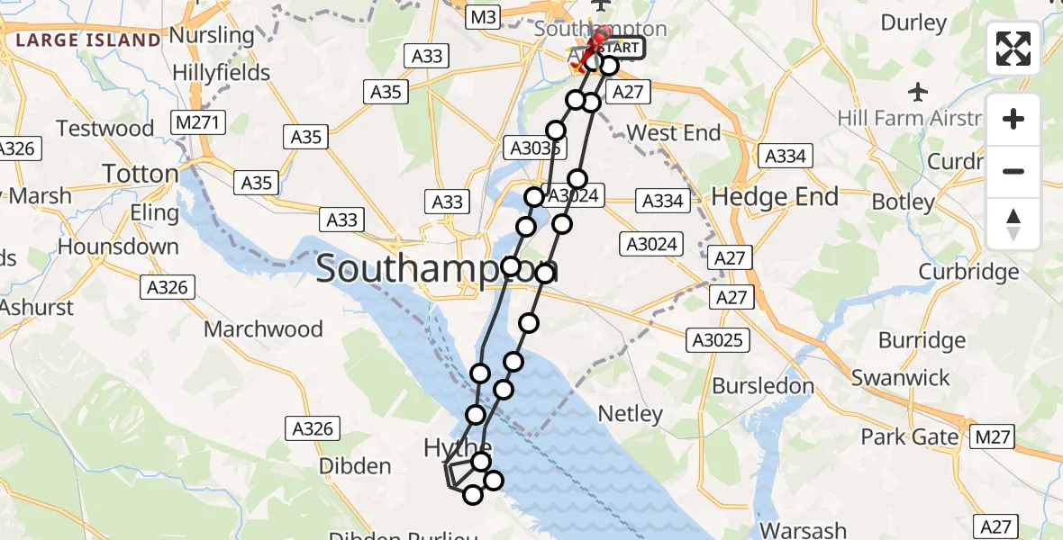 Flight route Air Ambulance Helicopter Southampton Airport - Southampton Airport, 02 August 2026, 09:42