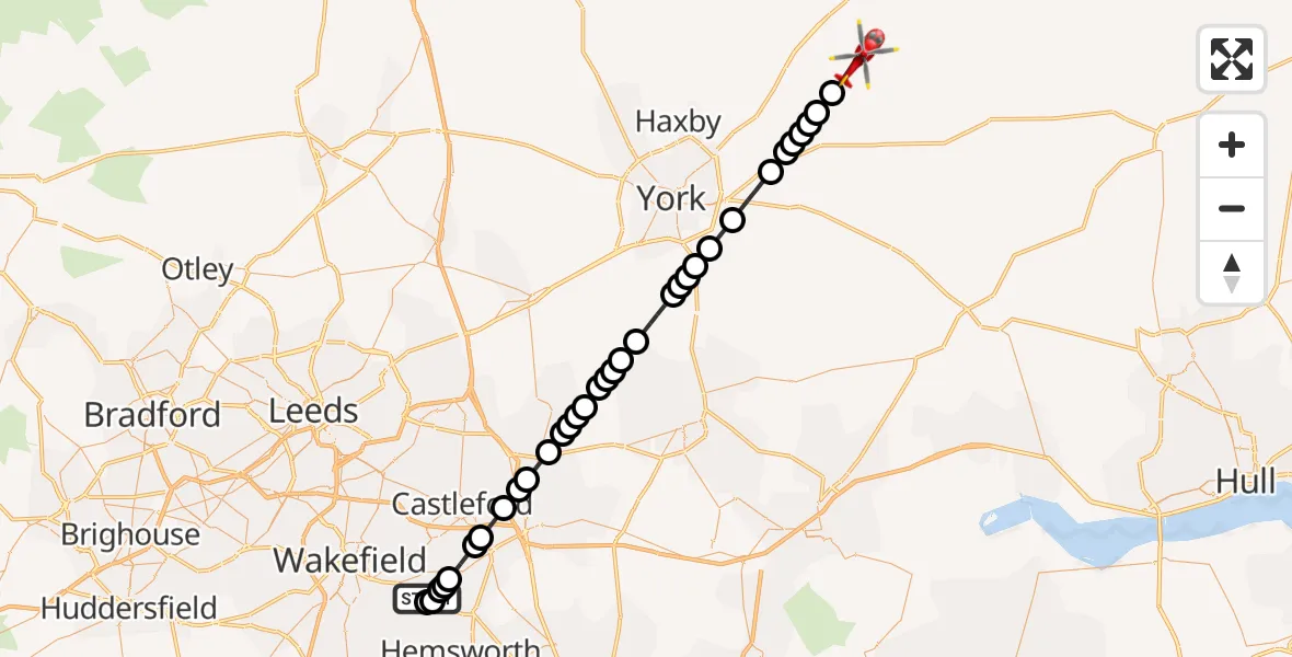 Flight route Air Ambulance Helicopter YAA Nostell Helicopter Port - Howsham, 02 August 2026, 09:45