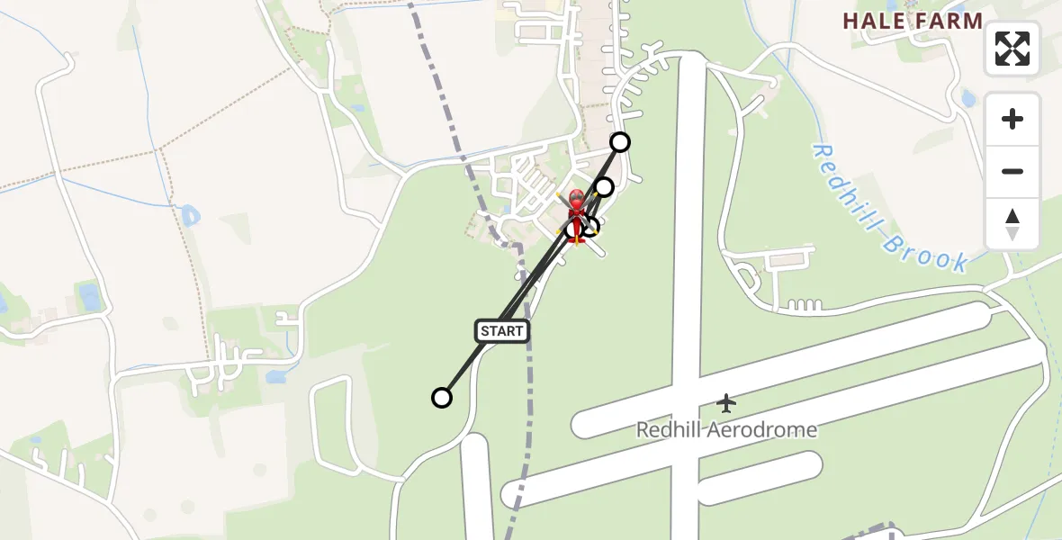Flight route Air Ambulance Helicopter Redhill Aerodrome - Salfords, 02 August 2026, 09:52