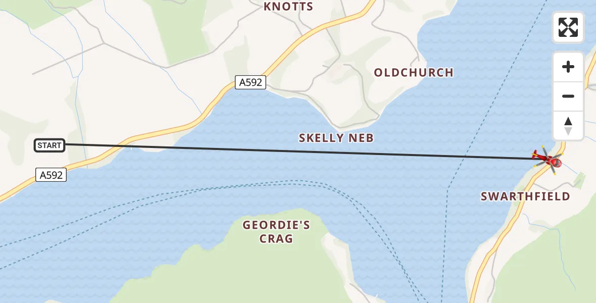 Flight route Air Ambulance Helicopter Watermillock - Howtown, 02 August 2026, 10:15