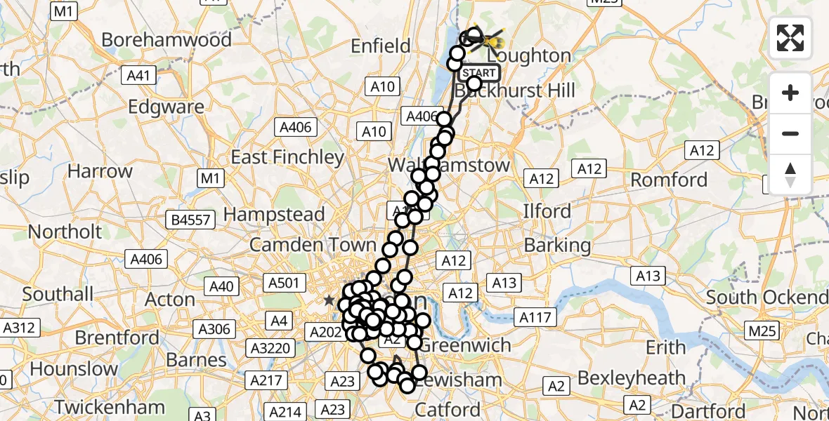 Flight route Police Helicopter Chingford - Sewardstonebury, 02 August 2026, 10:18