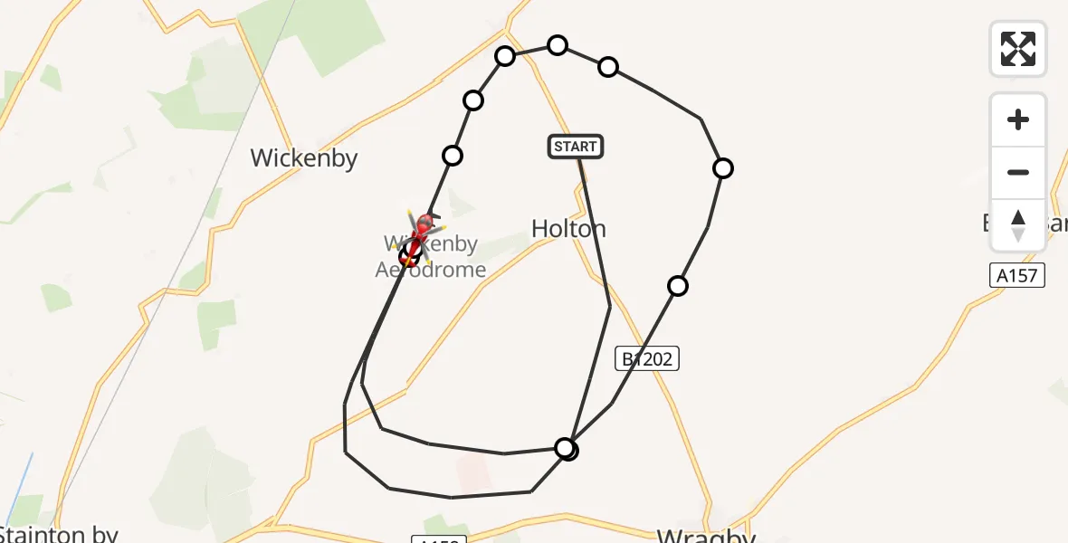 Flight route Air Ambulance Helicopter Holton - Wickenby Aerodrome, 02 August 2026, 10:23