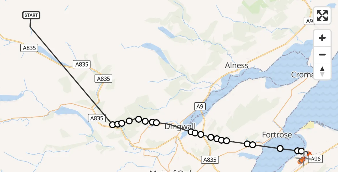 Flight route Coastguard Helicopter Highland - Inverness Airport, 02 August 2026, 10:29