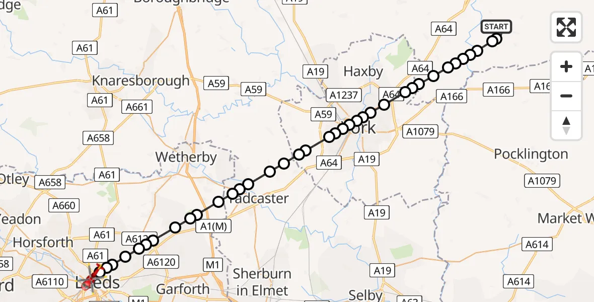 Flight route Air Ambulance Helicopter Howsham - Woodhouse, 02 August 2026, 10:36