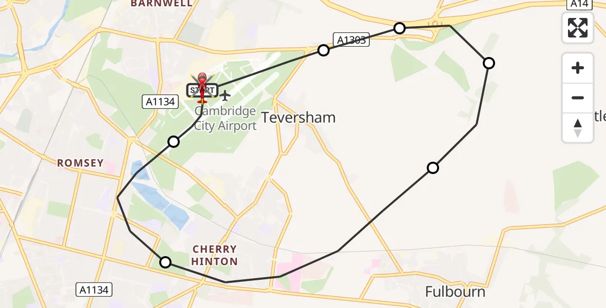 Flight route Air Ambulance Helicopter Cambridge City Airport - Cambridge City Airport, 02 August 2026, 10:36