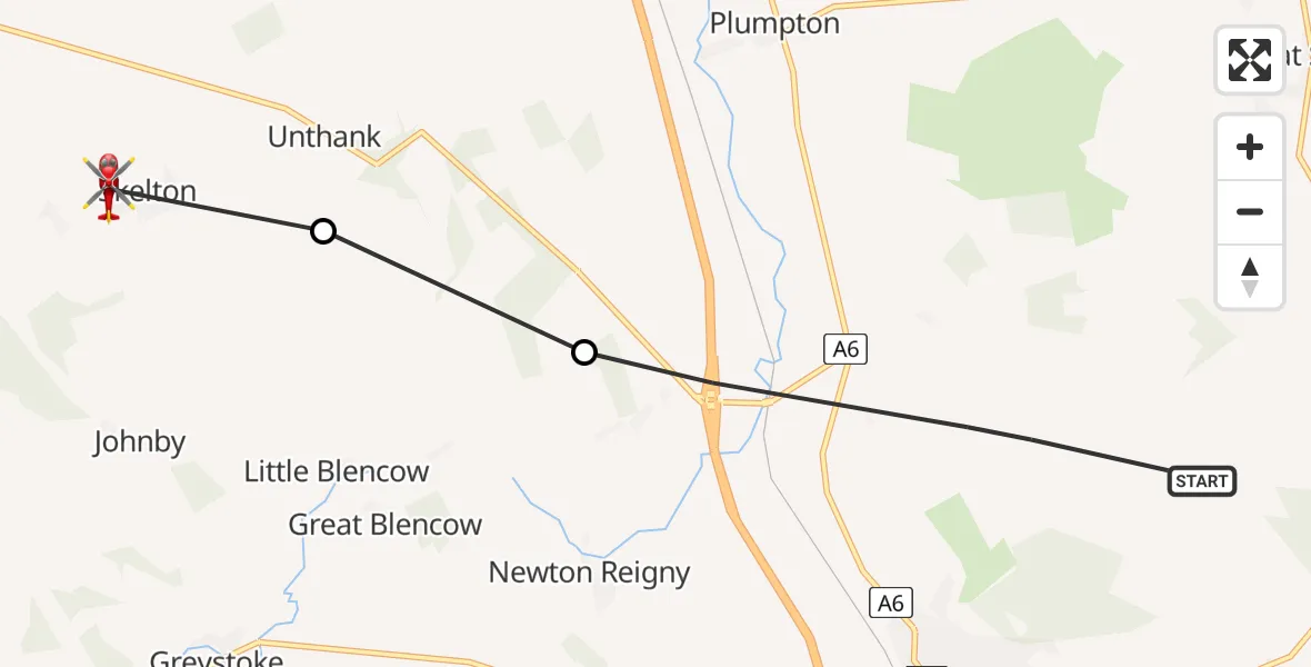 Flight route Air Ambulance Helicopter Penrith - Skelton, 02 August 2026, 10:40