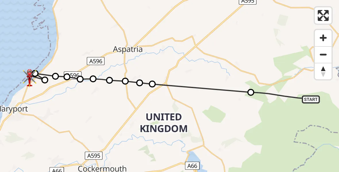 Flight route Air Ambulance Helicopter Caldbeck - Crosby, 02 August 2026, 10:45