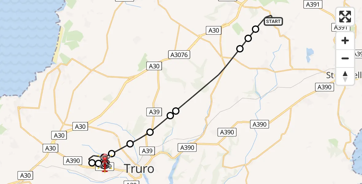 Flight route Air Ambulance Helicopter St Dennis - Treliske Hospital, 02 August 2026, 10:55