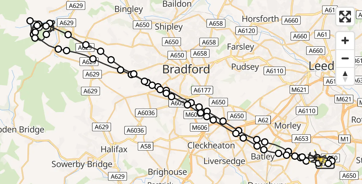 Flight route Police Helicopter East Ardsley - East Ardsley, 02 August 2026, 11:00
