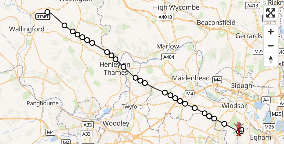 Flight route Air Ambulance Helicopter RAF Benson - Old Windsor, 02 August 2026, 11:10