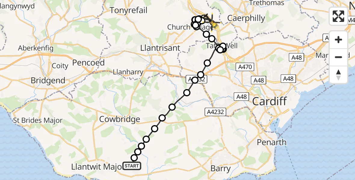 Flight route Police Helicopter MOD St Athan - Upper Boat, 02 August 2026, 11:13