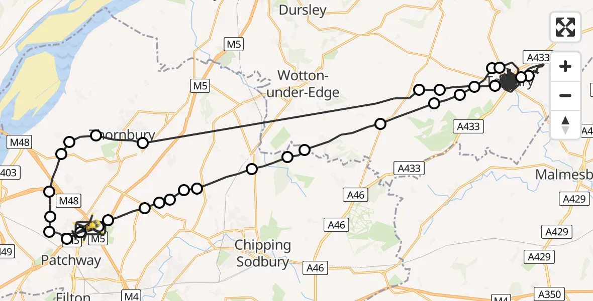 Flight route Police Helicopter Almondsbury Helicopter Base - Almondsbury Helicopter Base, 02 August 2026, 11:39