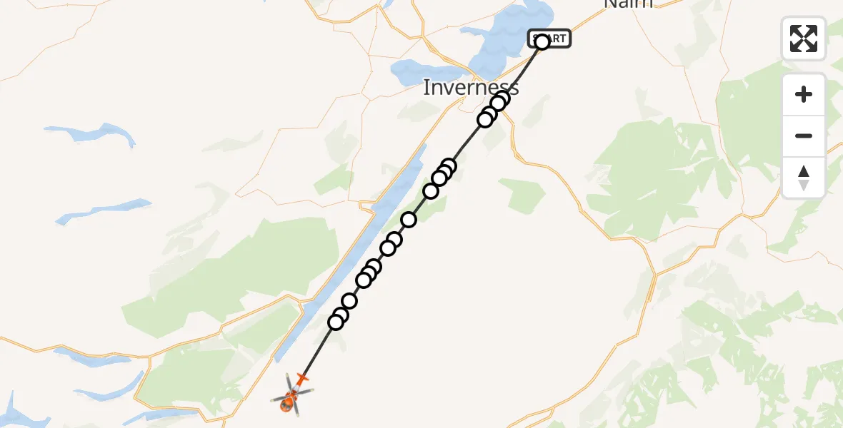 Flight route Coastguard Helicopter Inverness Airport - Highland, 02 August 2026, 11:45