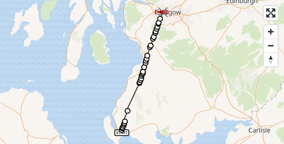 Flight route Air Ambulance Helicopter Dumfries and Galloway - Glasgow, 02 August 2026, 11:47