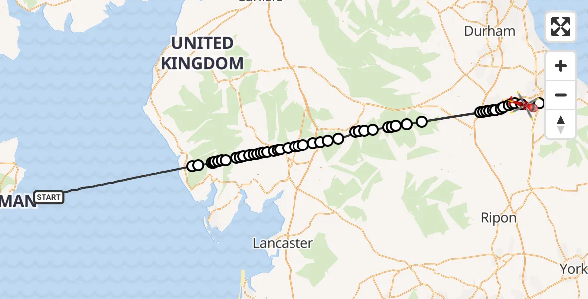 Flight route Air Ambulance Helicopter Irish Sea - Egglescliffe, 02 August 2026, 11:52