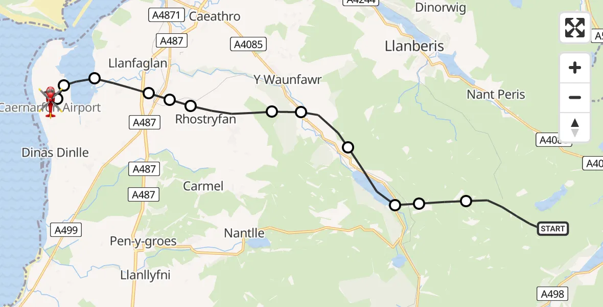 Flight route Air Ambulance Helicopter Beddgelert - Caernarfon Airport, 02 August 2026, 12:12