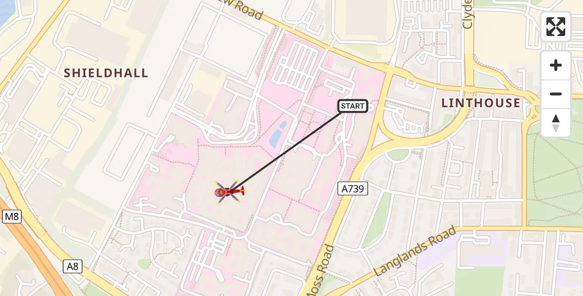 Flight route Air Ambulance Helicopter Glasgow - Glasgow, 02 August 2026, 12:15