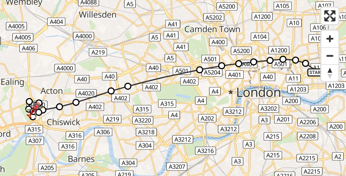 Flight route Air Ambulance Helicopter Royal London Hospital - Source, 02 August 2026, 12:16
