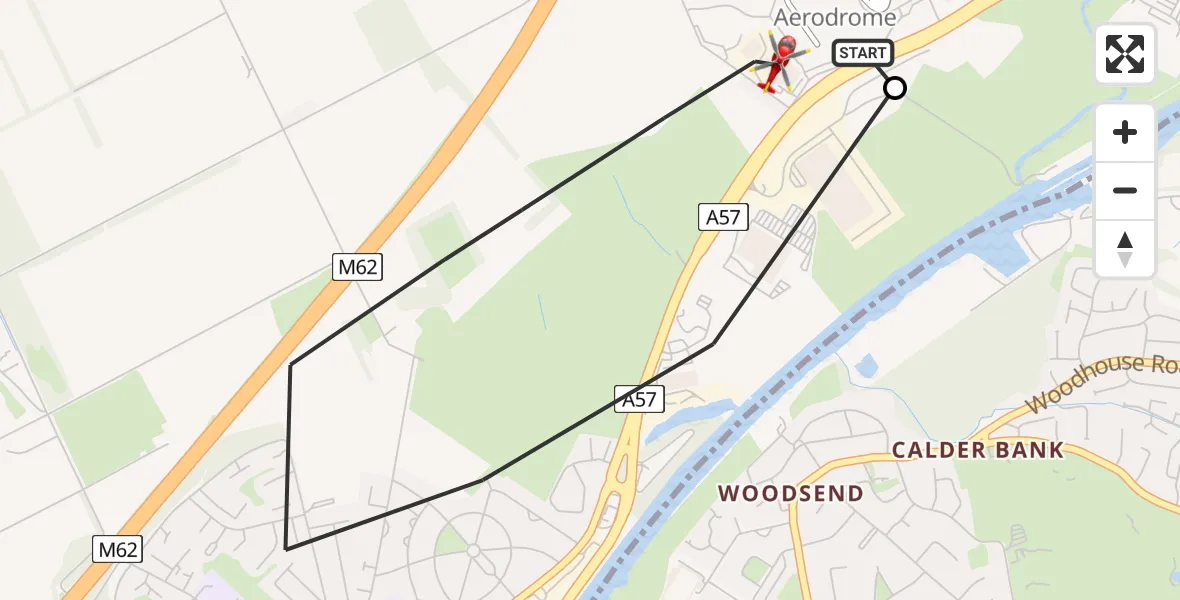 Flight route Air Ambulance Helicopter Manchester Barton Aerodrome - Irlam, 02 August 2026, 12:22