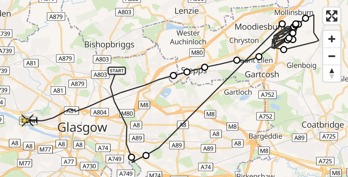 Flight route Police Helicopter Glasgow - Glasgow City Heliport, 02 August 2026, 12:22