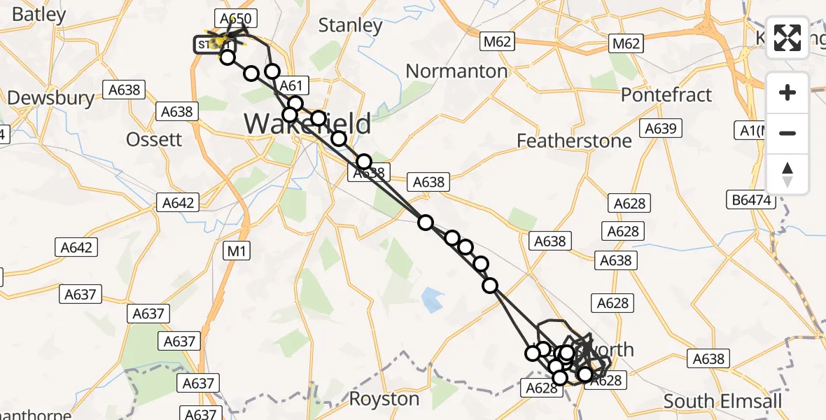Flight route Police Helicopter East Ardsley - East Ardsley, 02 August 2026, 12:22