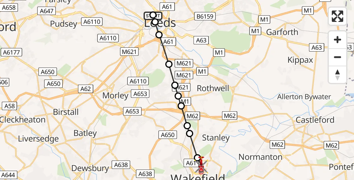 Flight route Air Ambulance Helicopter Woodhouse - Stanley, 02 August 2026, 12:34