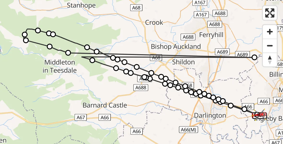 Flight route Air Ambulance Helicopter Egglescliffe - Egglescliffe, 02 August 2026, 12:48