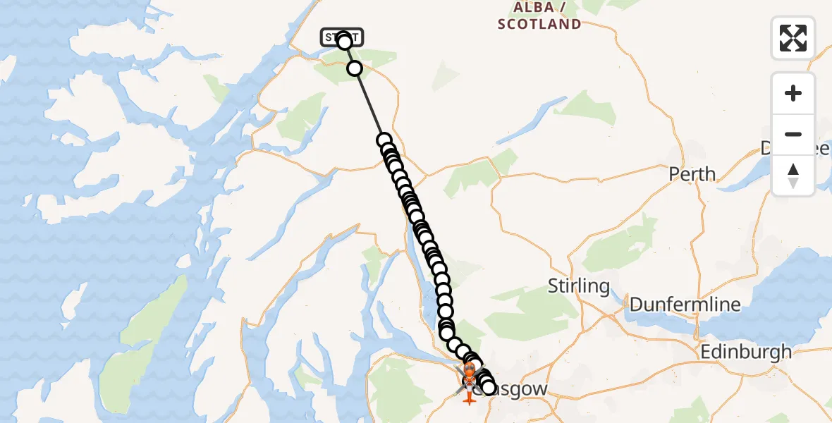 Flight route Coastguard Helicopter Coire na h-Eirghe - Glasgow Airport, 02 August 2026, 13:00