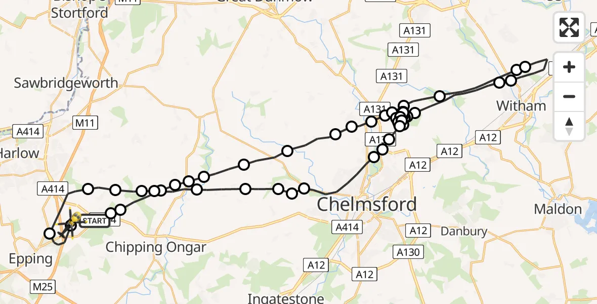 Flight route Police Helicopter North Weald Bassett - North Weald Airfield, 02 August 2026, 13:03