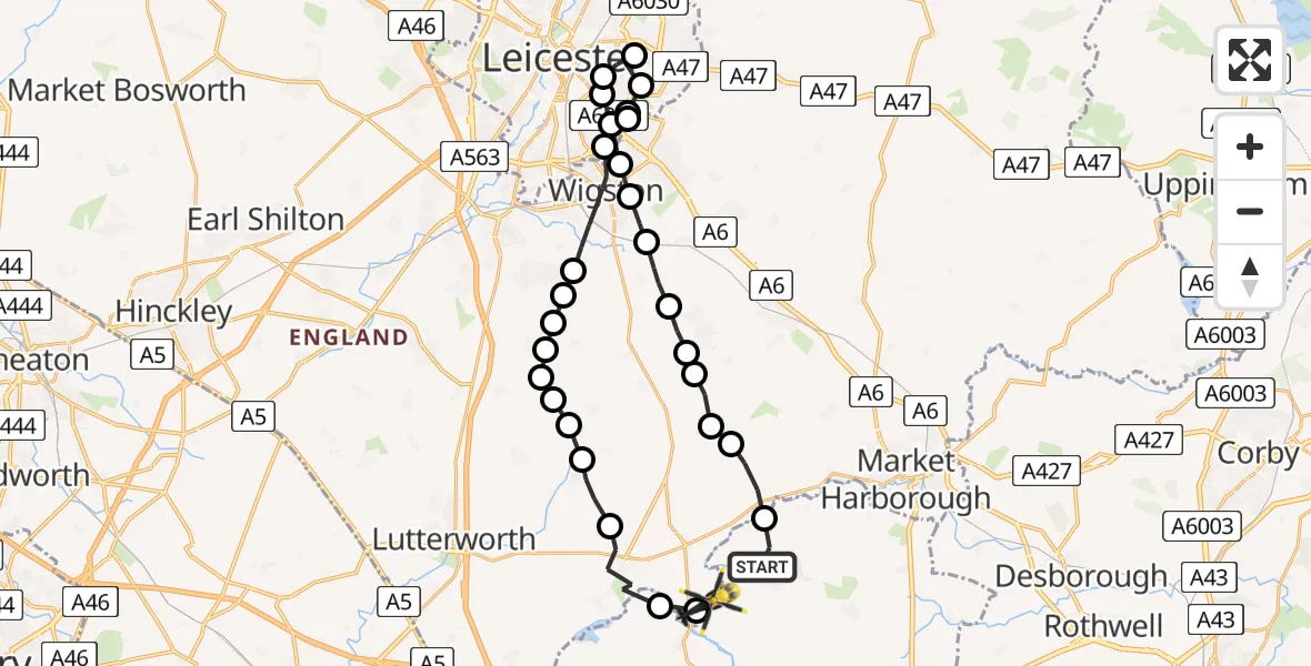 Flight route Police Helicopter Sibbertoft - Harborough, 02 August 2026, 13:10