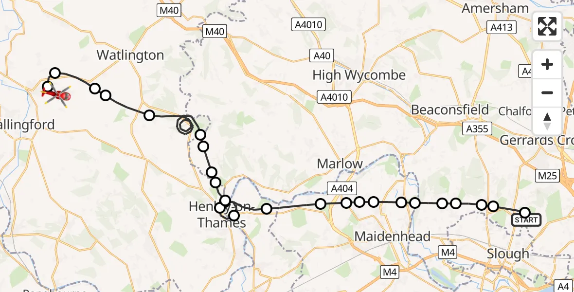 Flight route Air Ambulance Helicopter Wexham Park Hospital - RAF Benson, 02 August 2026, 13:11